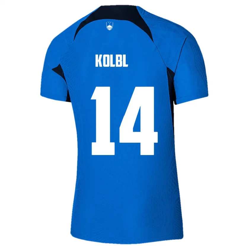 Danxen Heren Slovenië Špela Kolbl #14 Blauw Uitshirt Uittenue 24-26 T-Shirt