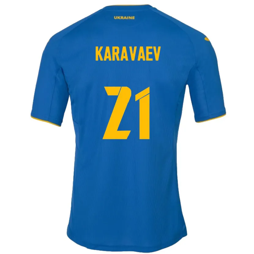 Danxen Heren Oekraïne Oleksandr Karavaev #21 Blauw Uitshirt Uittenue 24-26 T-Shirt