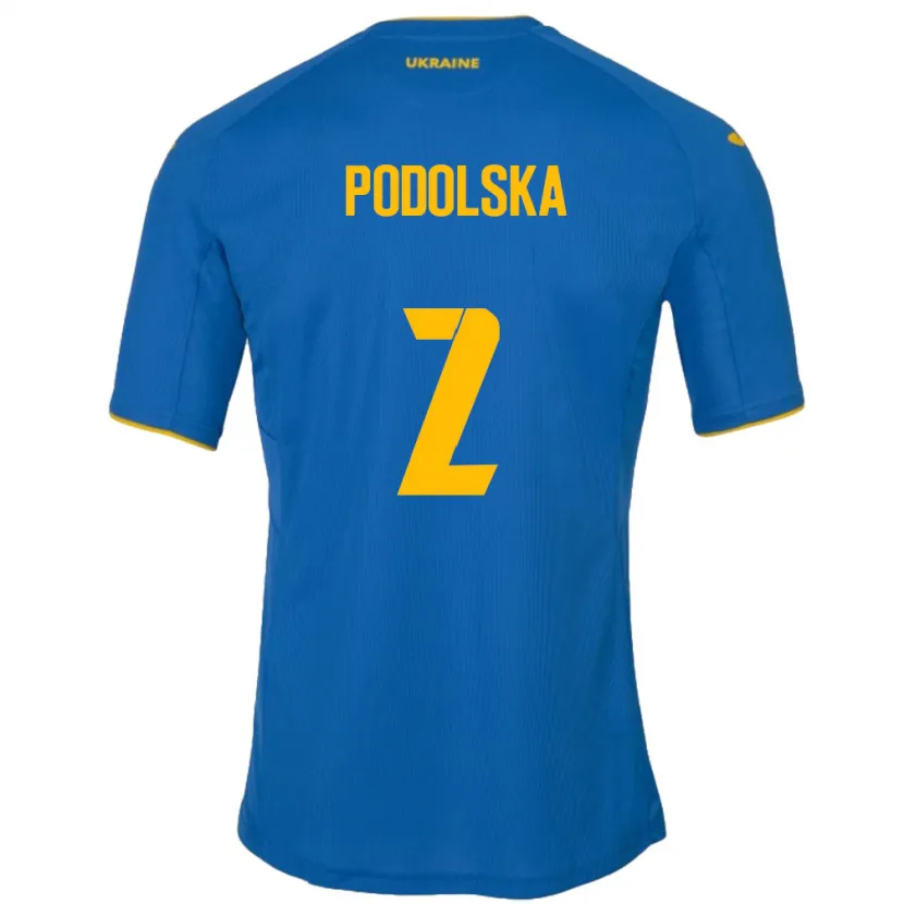 Danxen Heren Oekraïne Iryna Podolska #2 Blauw Uitshirt Uittenue 24-26 T-Shirt