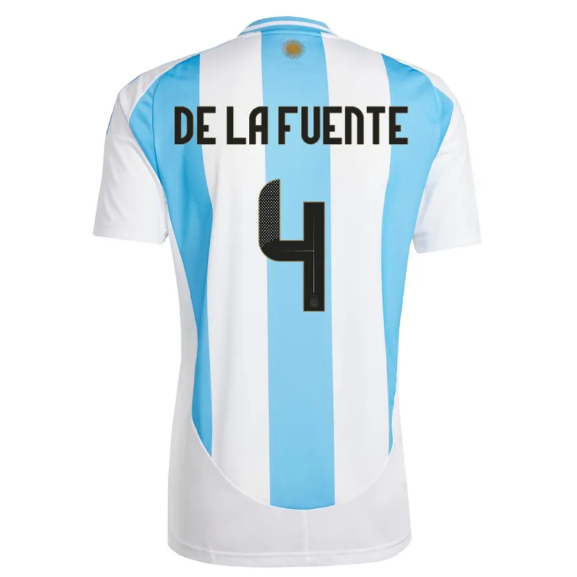 Danxen Dames Argentinië Hernan De La Fuente #4 Wit Blauw Thuisshirt Thuistenue 24-26 T-Shirt
