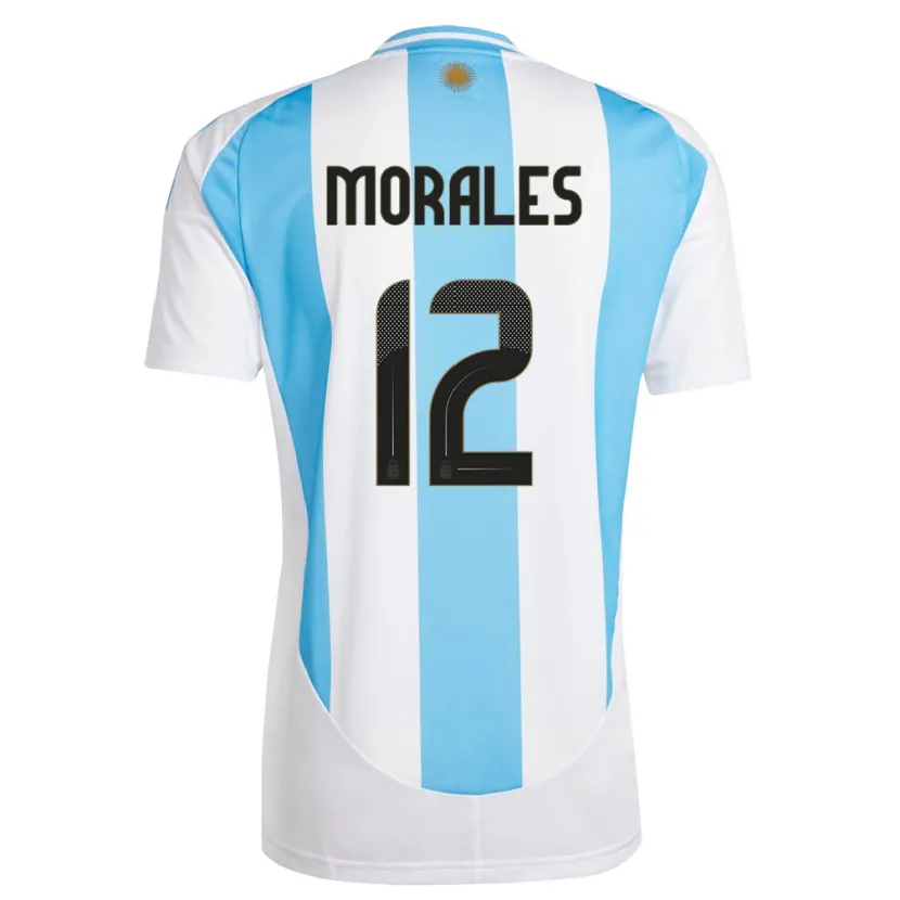Danxen Dames Argentinië Lautaro Morales #12 Wit Blauw Thuisshirt Thuistenue 24-26 T-Shirt