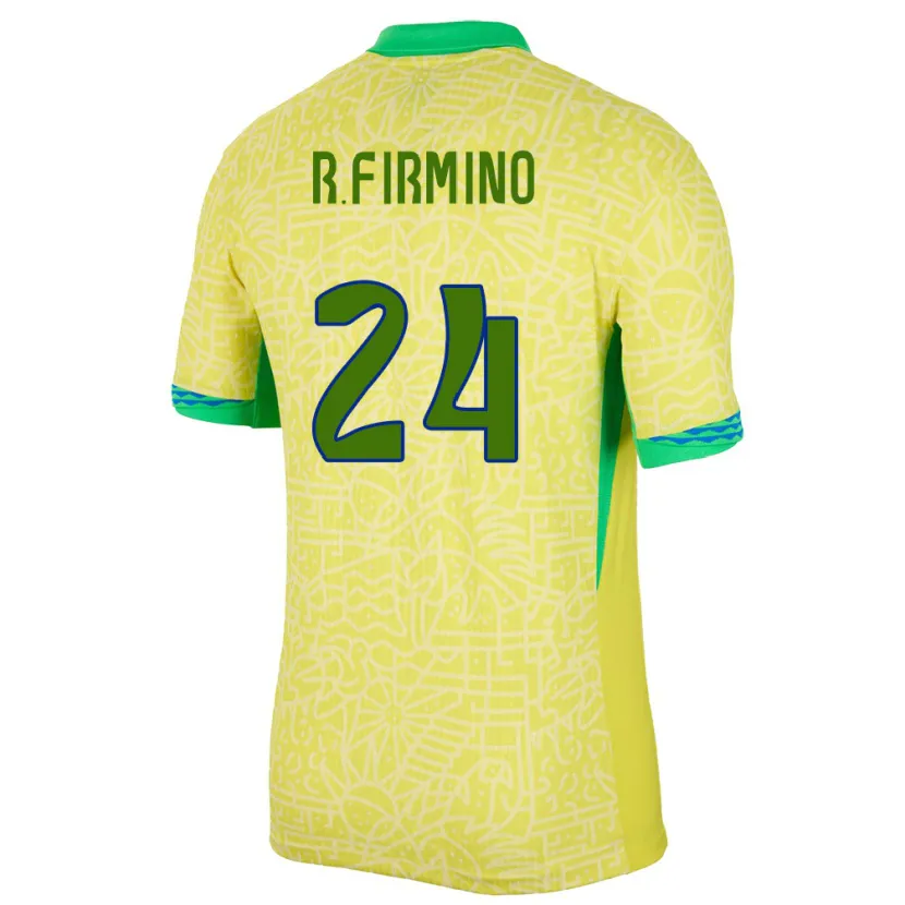 Danxen Dames Brazilië Roberto Firmino #24 Geel Thuisshirt Thuistenue 24-26 T-Shirt