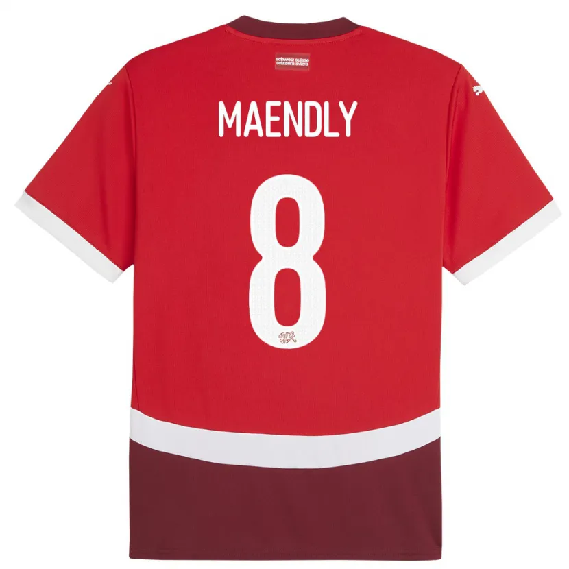 Danxen Dames Zwitserland Sandy Maendly #8 Rood Thuisshirt Thuistenue 24-26 T-Shirt