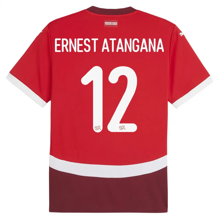 Danxen Dames Zwitserland Brian Ernest Atangana #12 Rood Thuisshirt Thuistenue 24-26 T-Shirt