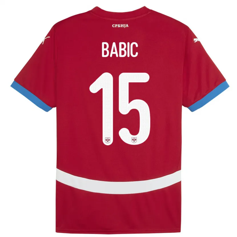 Danxen Dames Servië Srdjan Babic #15 Rood Thuisshirt Thuistenue 24-26 T-Shirt