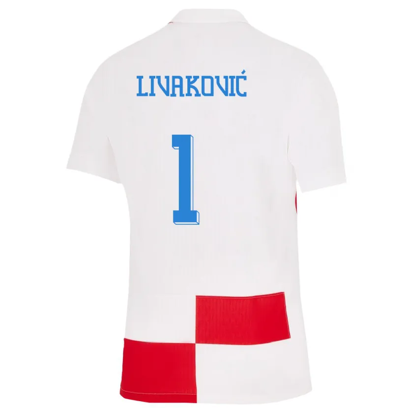 Danxen Dames Kroatië Dominik Livakovic #1 Wit Rood Thuisshirt Thuistenue 24-26 T-Shirt