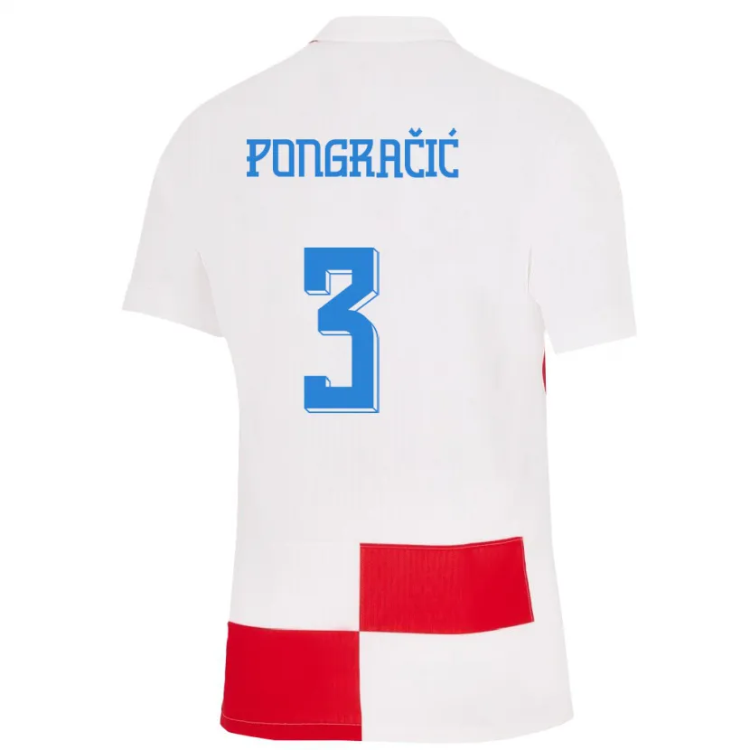 Danxen Dames Kroatië Marin Pongracic #3 Wit Rood Thuisshirt Thuistenue 24-26 T-Shirt
