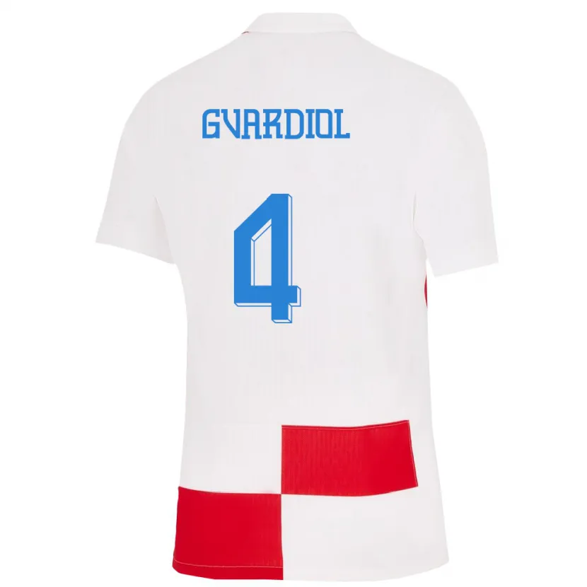 Danxen Dames Kroatië Josko Gvardiol #4 Wit Rood Thuisshirt Thuistenue 24-26 T-Shirt