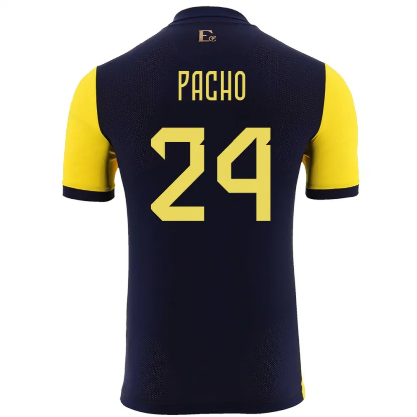 Danxen Dames Ecuador William Pacho #24 Geel Thuisshirt Thuistenue 24-26 T-Shirt