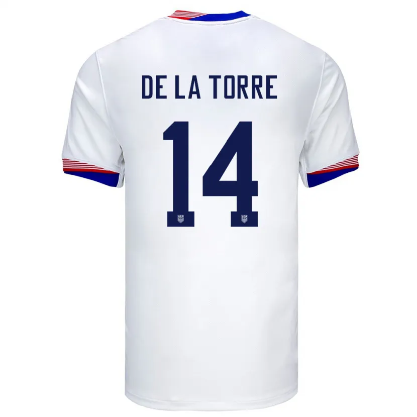 Danxen Dames Verenigde Staten Luca De La Torre #14 Wit Thuisshirt Thuistenue 24-26 T-Shirt