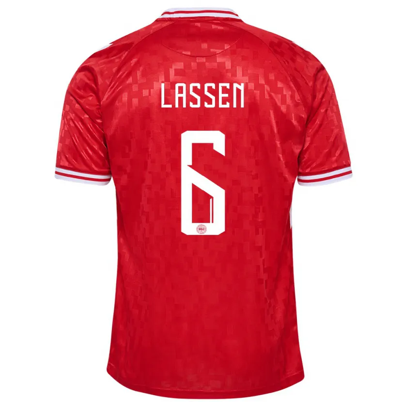 Danxen Dames Denemarken Noah Lassen #6 Rood Thuisshirt Thuistenue 24-26 T-Shirt