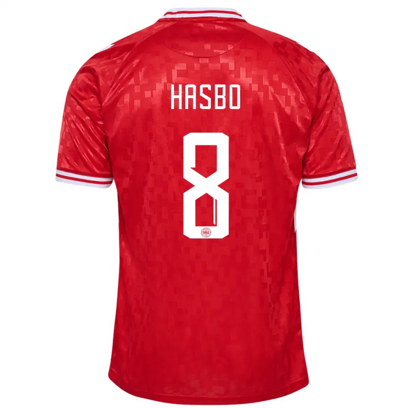 Danxen Dames Denemarken Josefine Hasbo #8 Rood Thuisshirt Thuistenue 24-26 T-Shirt