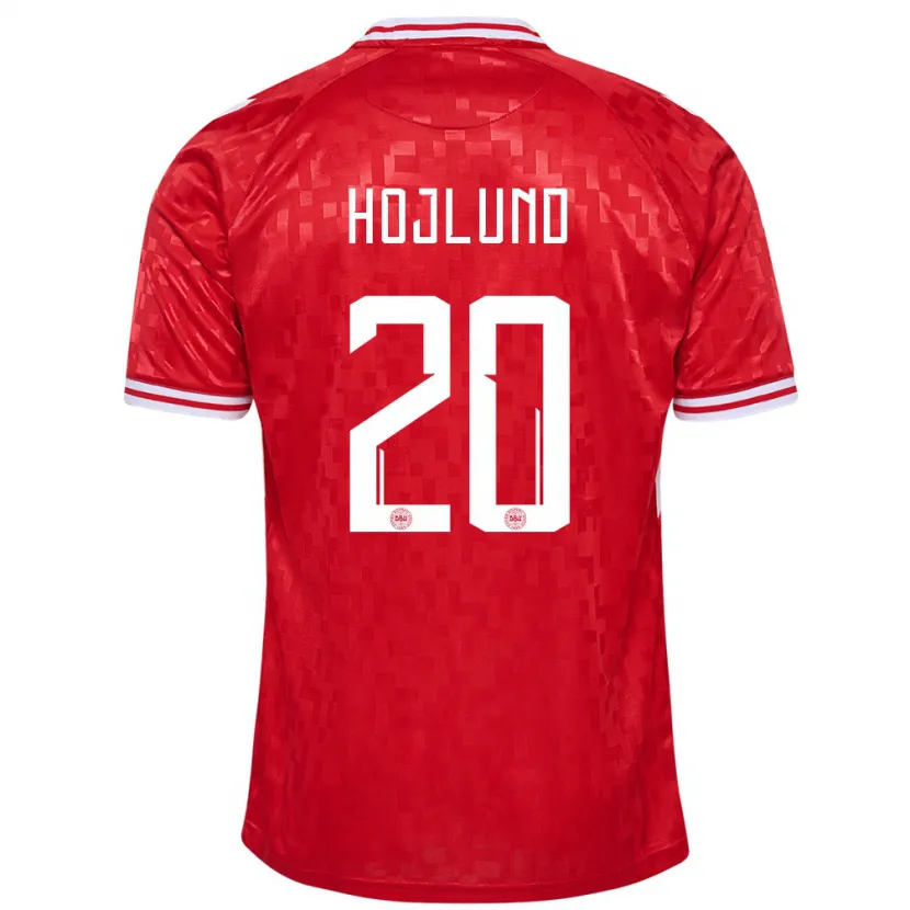 Danxen Dames Denemarken Rasmus Hojlund #20 Rood Thuisshirt Thuistenue 24-26 T-Shirt