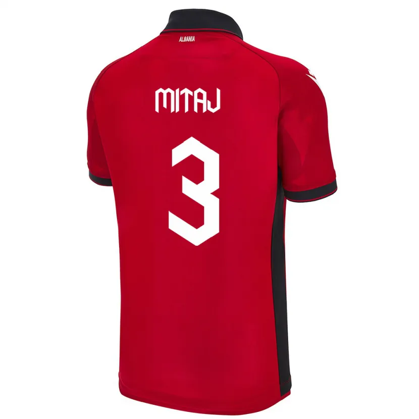 Danxen Dames Albanië Mario Mitaj #3 Rood Thuisshirt Thuistenue 24-26 T-Shirt
