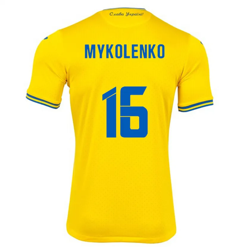 Danxen Dames Oekraïne Vitaliy Mykolenko #16 Geel Thuisshirt Thuistenue 24-26 T-Shirt