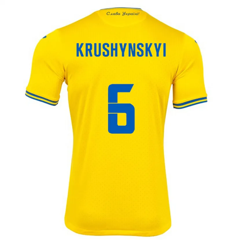 Danxen Dames Oekraïne Borys Krushynskyi #6 Geel Thuisshirt Thuistenue 24-26 T-Shirt