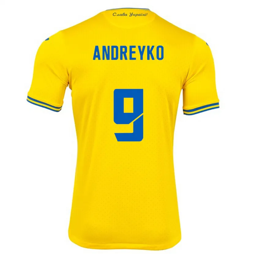 Danxen Dames Oekraïne Ivan Andreyko #9 Geel Thuisshirt Thuistenue 24-26 T-Shirt