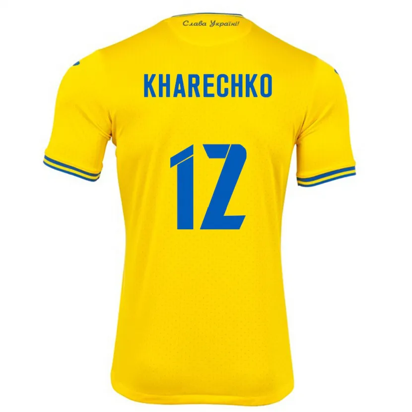 Danxen Dames Oekraïne Oleksandr Kharechko #12 Geel Thuisshirt Thuistenue 24-26 T-Shirt