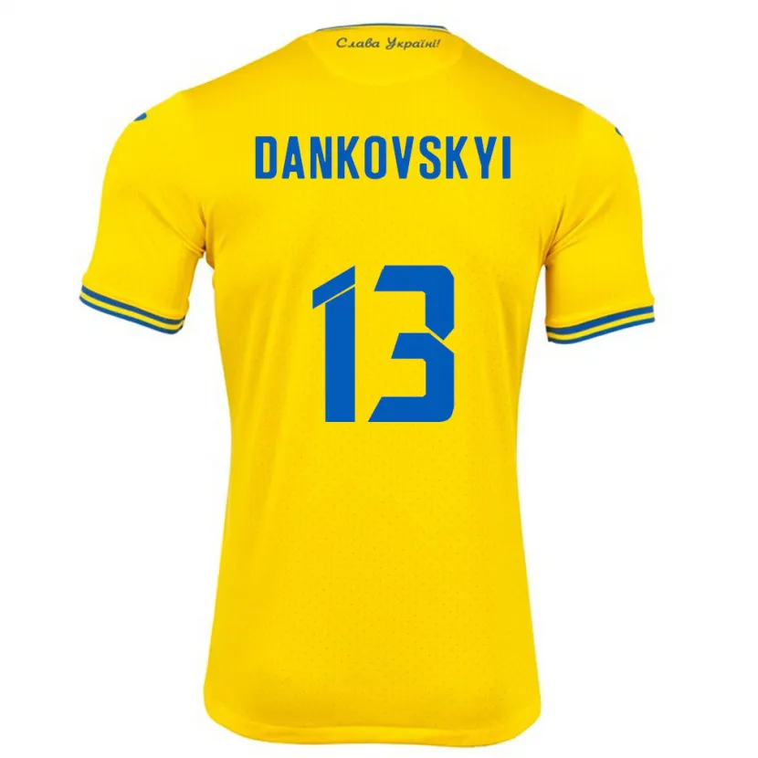 Danxen Dames Oekraïne Yegor Dankovskyi #13 Geel Thuisshirt Thuistenue 24-26 T-Shirt