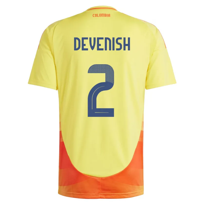 Danxen Dames Colombia Cristian Devenish #2 Geel Thuisshirt Thuistenue 24-26 T-Shirt