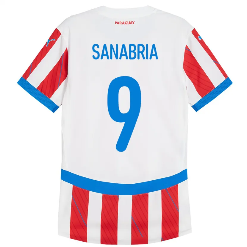 Danxen Dames Paraguay Antonio Sanabria #9 Wit Rood Thuisshirt Thuistenue 24-26 T-Shirt