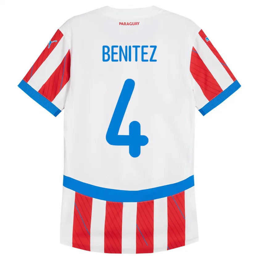 Danxen Dames Paraguay Gastón Benítez #4 Wit Rood Thuisshirt Thuistenue 24-26 T-Shirt