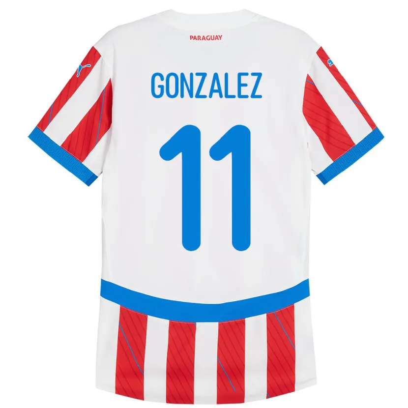 Danxen Dames Paraguay Enso González #11 Wit Rood Thuisshirt Thuistenue 24-26 T-Shirt