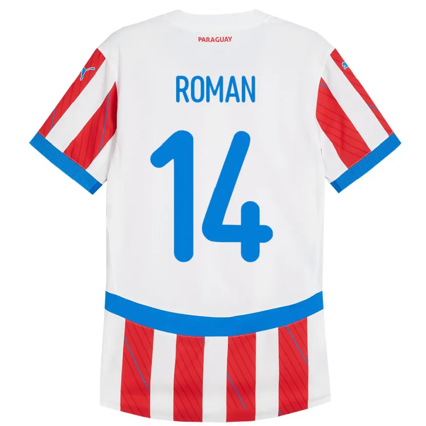Danxen Dames Paraguay Fernando Román #14 Wit Rood Thuisshirt Thuistenue 24-26 T-Shirt