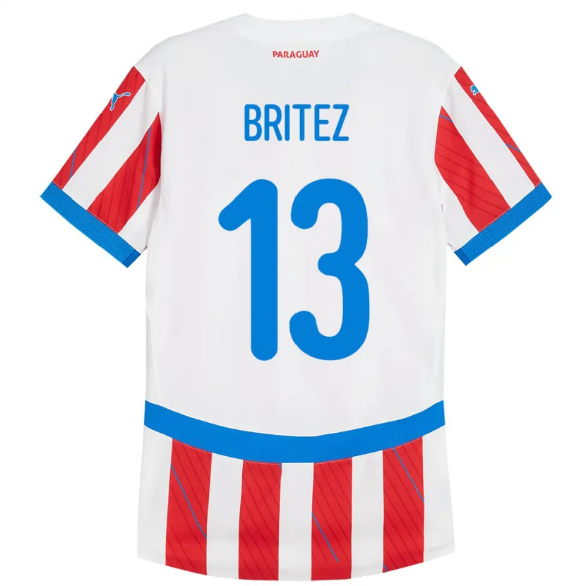 Danxen Dames Paraguay Abel Brítez #13 Wit Rood Thuisshirt Thuistenue 24-26 T-Shirt