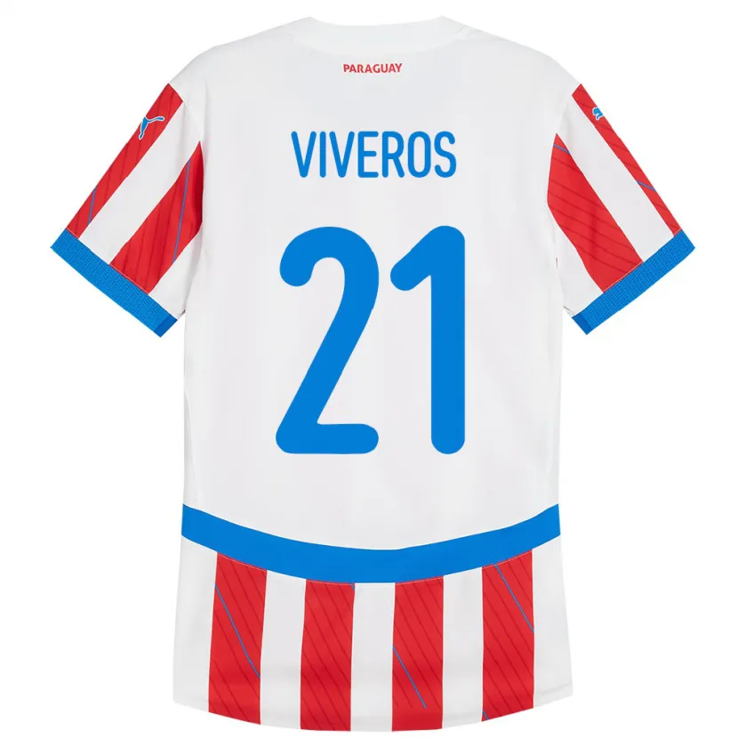 Danxen Dames Paraguay Fernando Viveros #21 Wit Rood Thuisshirt Thuistenue 24-26 T-Shirt