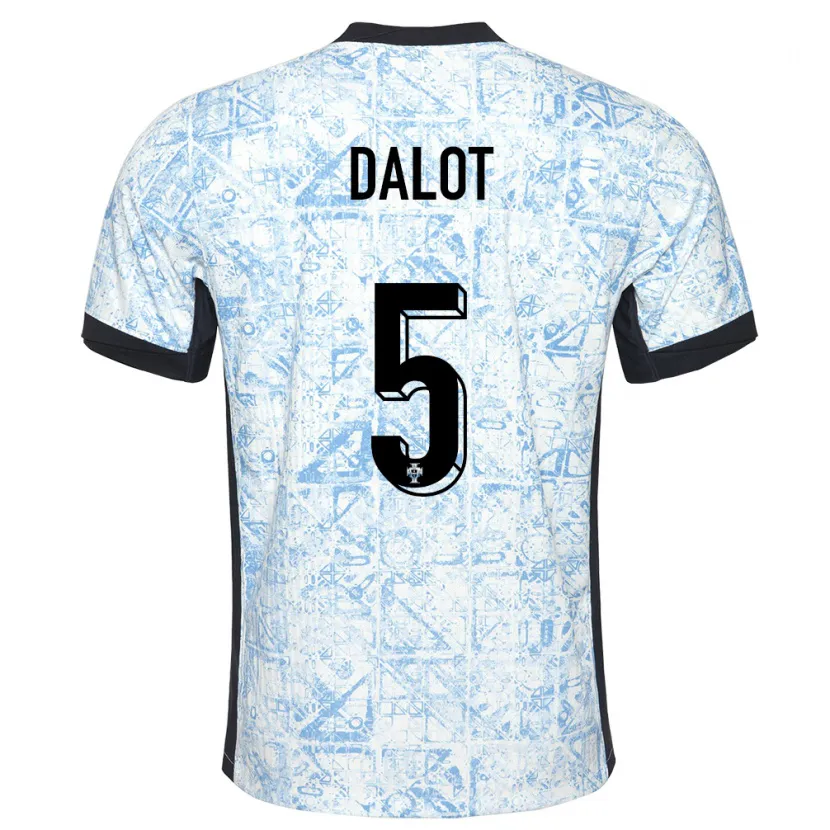 Danxen Dames Portugal Diogo Dalot #5 Crème Blauw Uitshirt Uittenue 24-26 T-Shirt