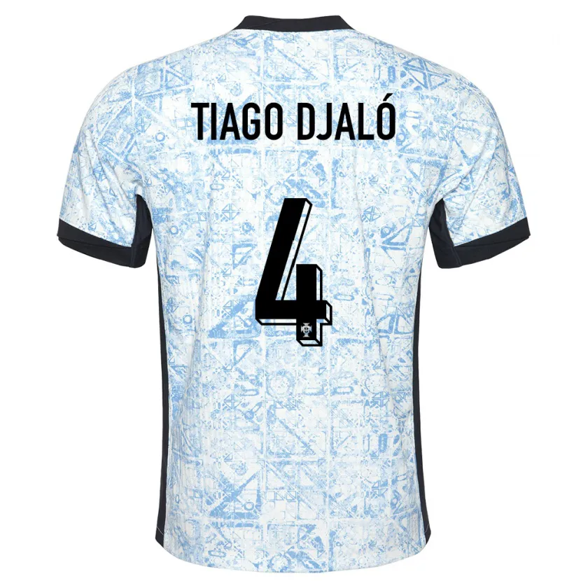 Danxen Dames Portugal Tiago Djalo #4 Crème Blauw Uitshirt Uittenue 24-26 T-Shirt