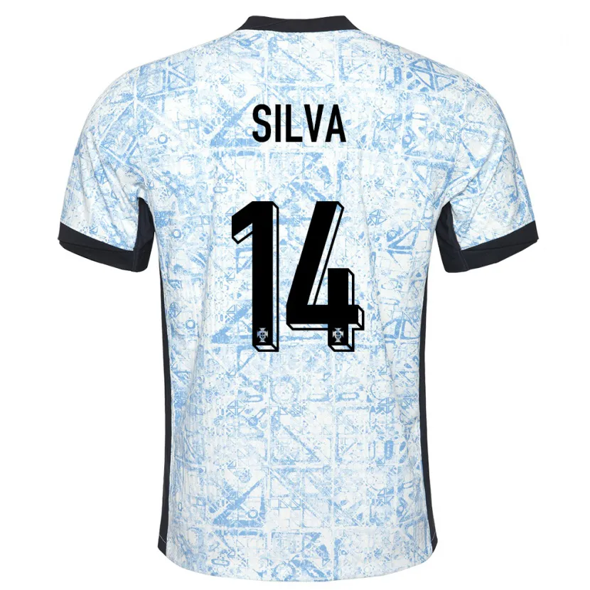 Danxen Dames Portugal Dolores Silva #14 Crème Blauw Uitshirt Uittenue 24-26 T-Shirt