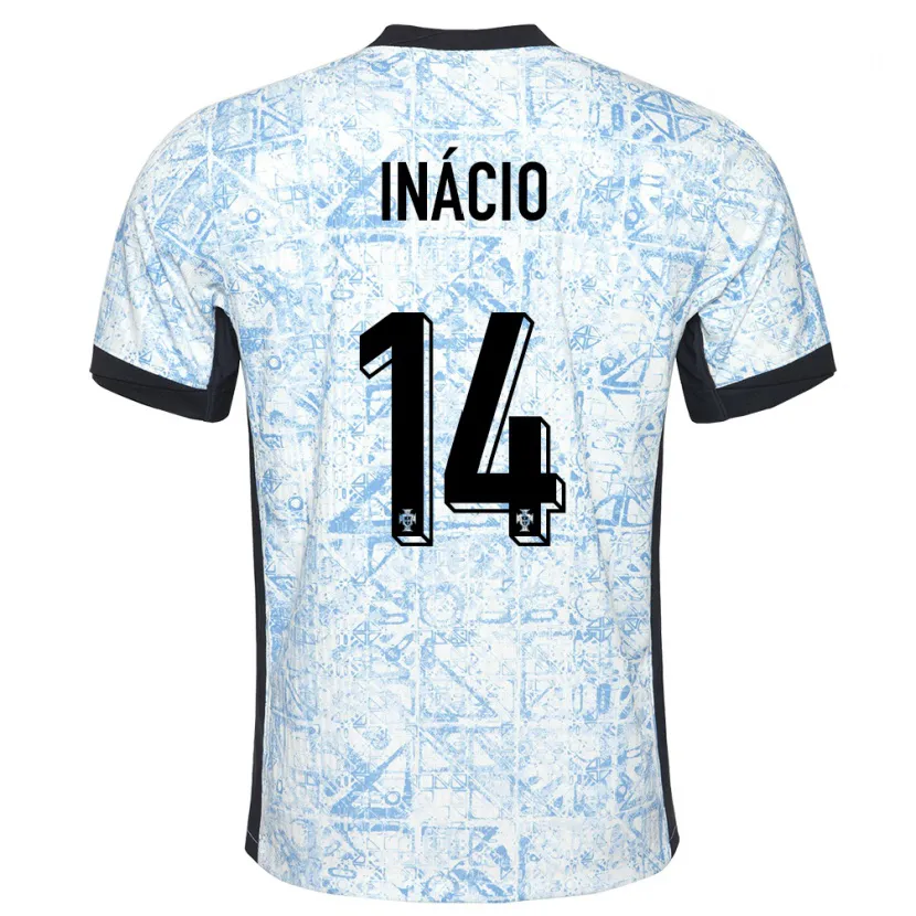 Danxen Dames Portugal Goncalo Inacio #14 Crème Blauw Uitshirt Uittenue 24-26 T-Shirt