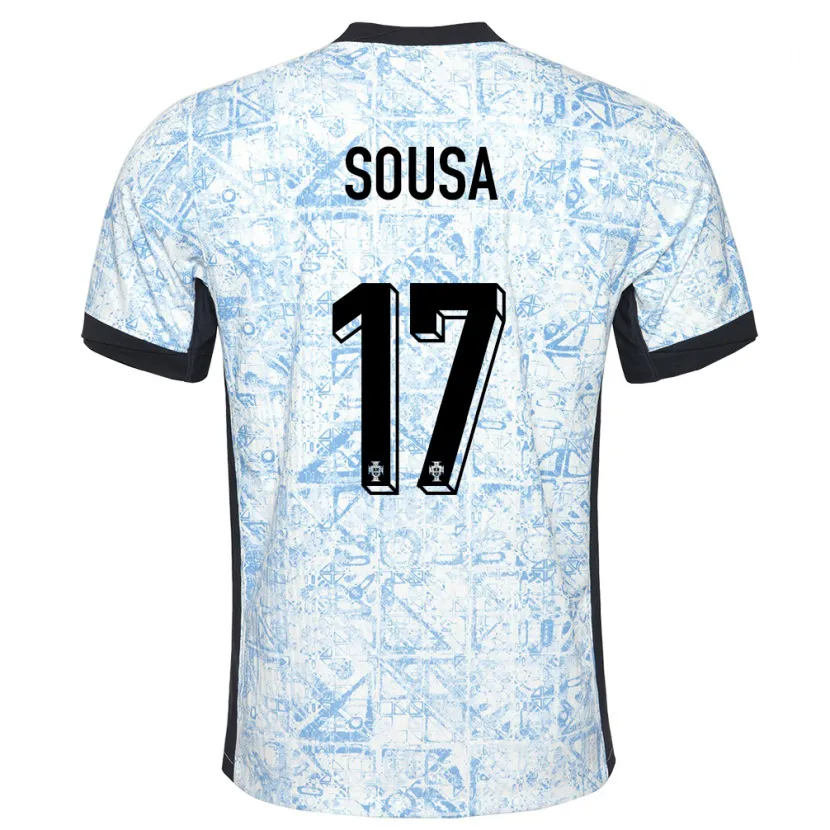Danxen Dames Portugal Vasco Sousa #17 Crème Blauw Uitshirt Uittenue 24-26 T-Shirt