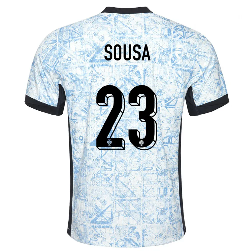 Danxen Dames Portugal Afonso Sousa #23 Crème Blauw Uitshirt Uittenue 24-26 T-Shirt