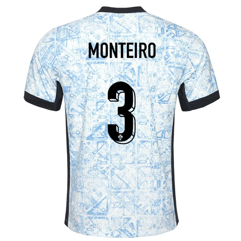 Danxen Dames Portugal Diogo Monteiro #3 Crème Blauw Uitshirt Uittenue 24-26 T-Shirt