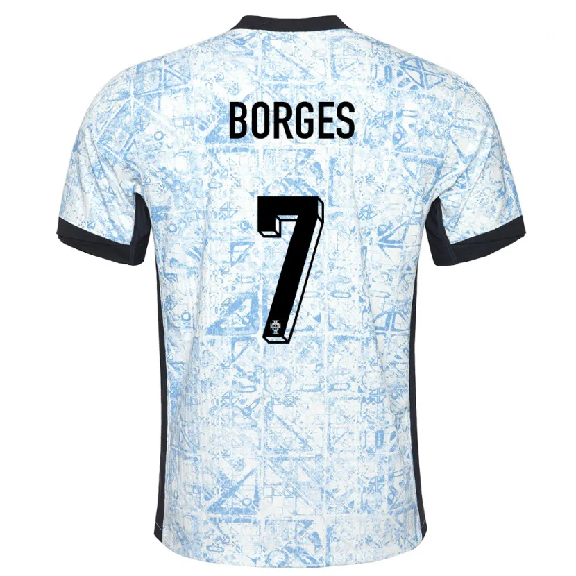 Danxen Dames Portugal Carlos Borges #7 Crème Blauw Uitshirt Uittenue 24-26 T-Shirt