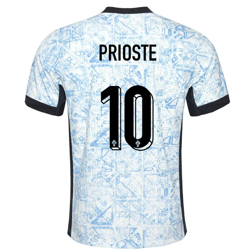 Danxen Dames Portugal Diogo Prioste #10 Crème Blauw Uitshirt Uittenue 24-26 T-Shirt