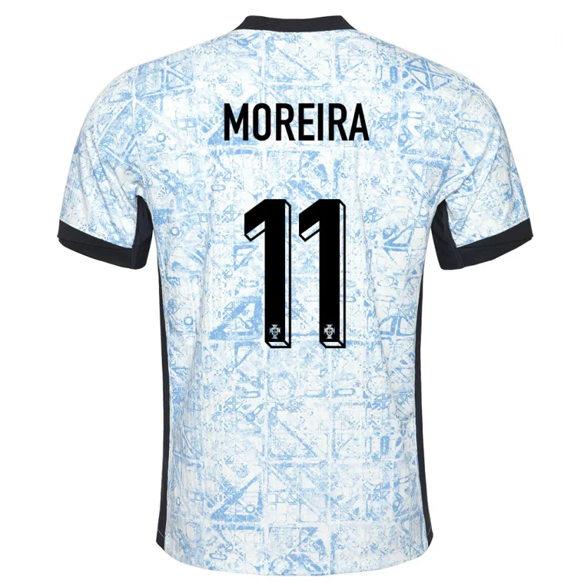 Danxen Dames Portugal Diego Moreira #11 Crème Blauw Uitshirt Uittenue 24-26 T-Shirt