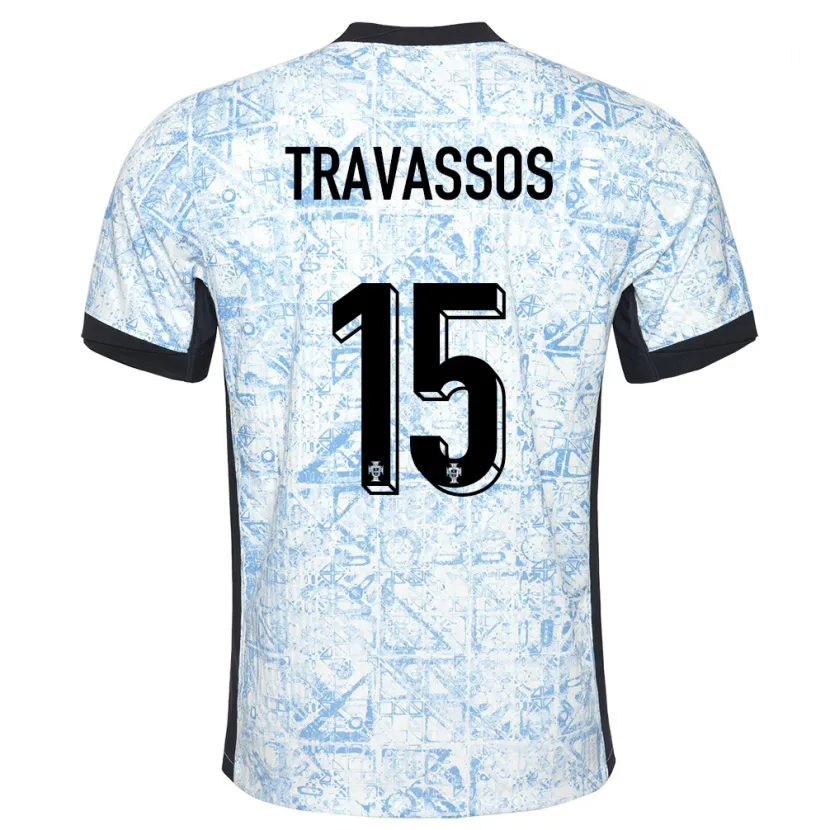 Danxen Dames Portugal Diogo Travassos #15 Crème Blauw Uitshirt Uittenue 24-26 T-Shirt