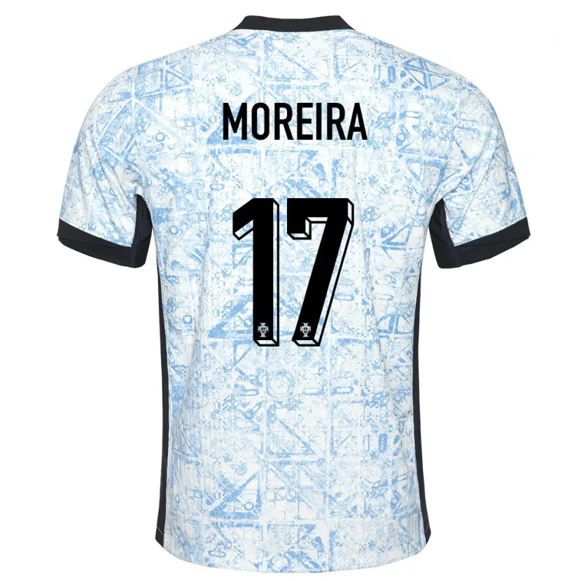 Danxen Dames Portugal Afonso Moreira #17 Crème Blauw Uitshirt Uittenue 24-26 T-Shirt