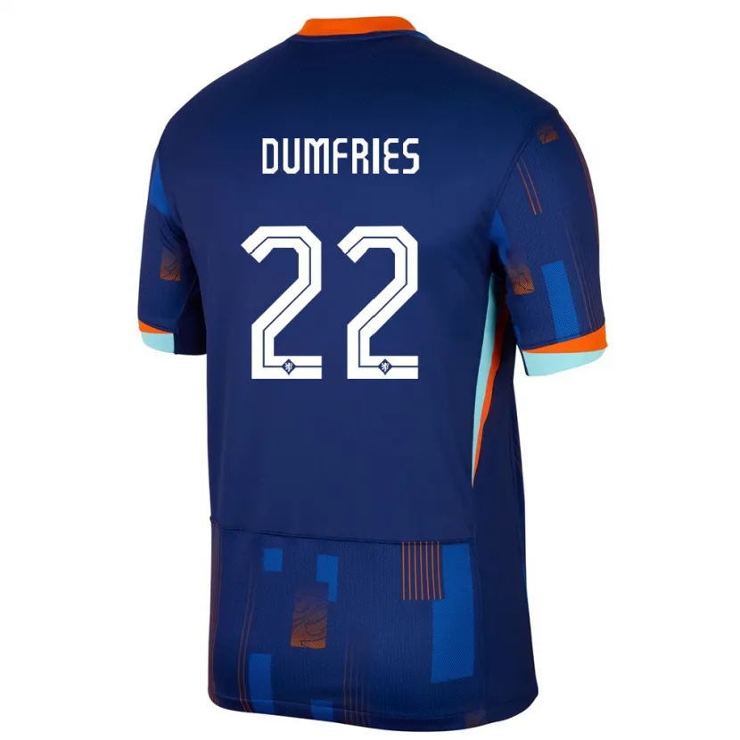 Danxen Dames Nederland Denzel Dumfries #22 Blauw Uitshirt Uittenue 24-26 T-Shirt