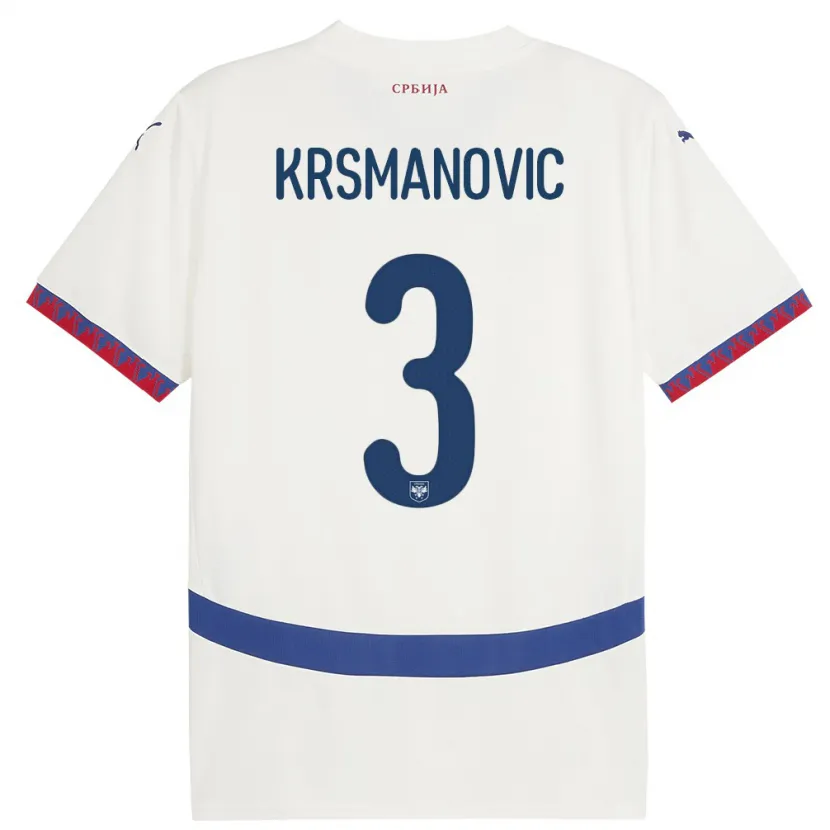 Danxen Dames Servië Nemanja Krsmanovic #3 Wit Uitshirt Uittenue 24-26 T-Shirt