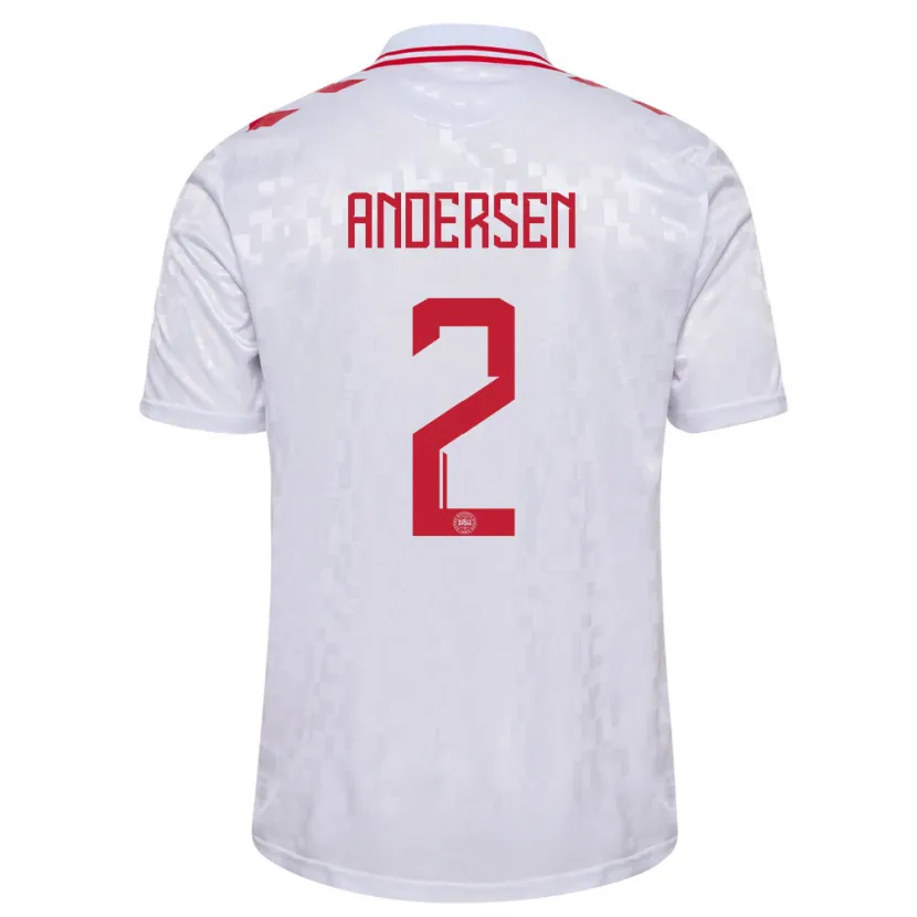 Danxen Dames Denemarken Joachim Andersen #2 Wit Uitshirt Uittenue 24-26 T-Shirt