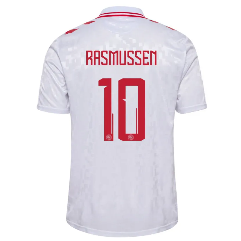 Danxen Dames Denemarken Christian Rasmussen #10 Wit Uitshirt Uittenue 24-26 T-Shirt