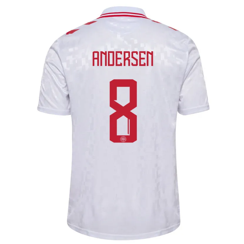 Danxen Dames Denemarken Silas Andersen #8 Wit Uitshirt Uittenue 24-26 T-Shirt