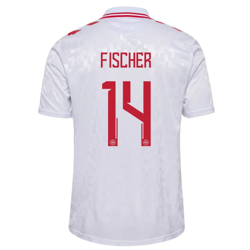 Danxen Dames Denemarken Mikkel Fischer #14 Wit Uitshirt Uittenue 24-26 T-Shirt