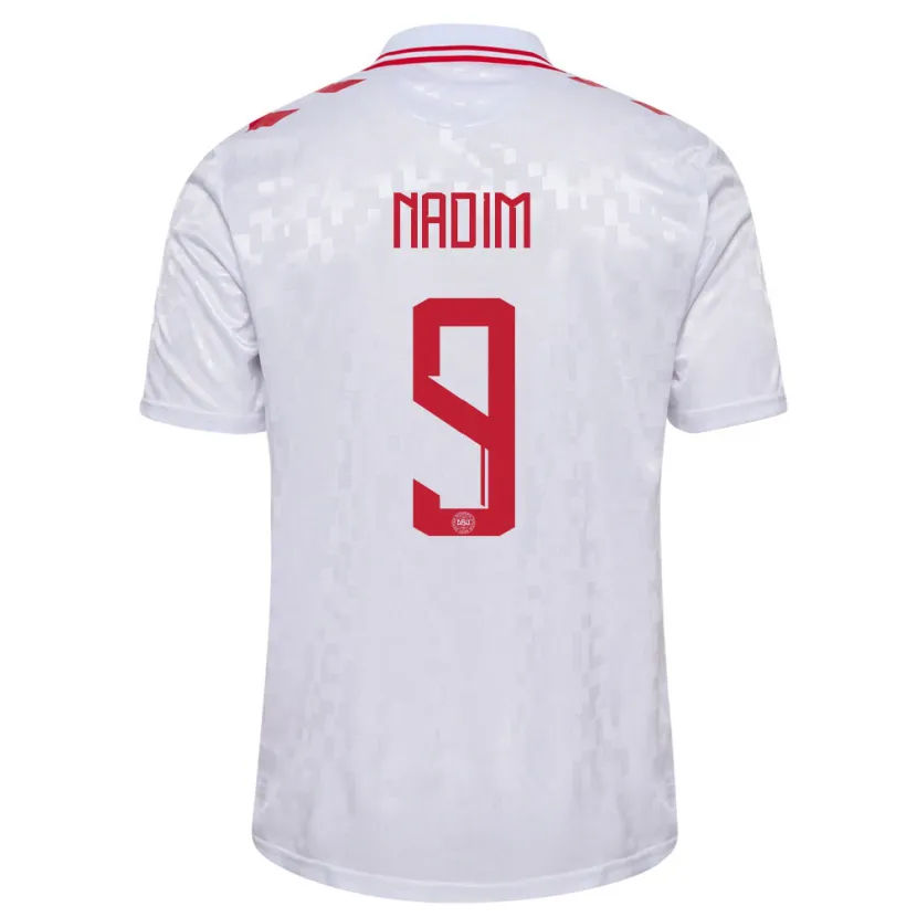 Danxen Dames Denemarken Nadia Nadim #9 Wit Uitshirt Uittenue 24-26 T-Shirt