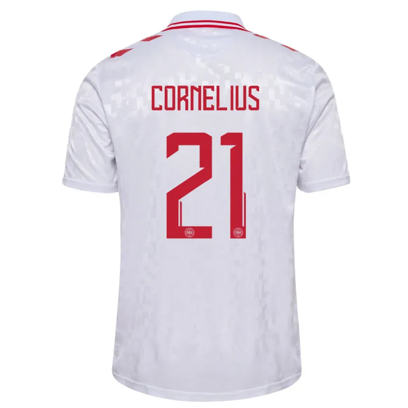 Danxen Dames Denemarken Andreas Cornelius #21 Wit Uitshirt Uittenue 24-26 T-Shirt